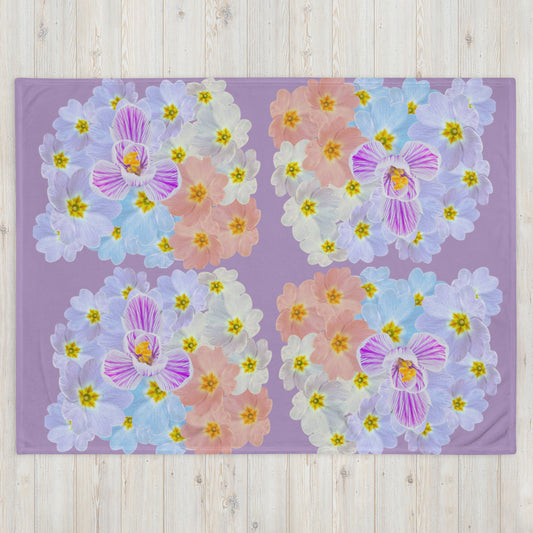"Pastel Primrose Garden” Throw Blanket