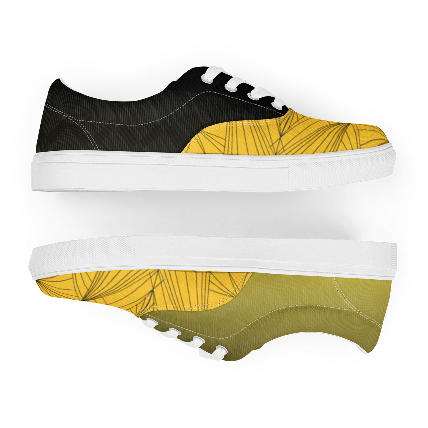 Women's "Yellow & Black Geometrics" Lace Up Canvas Sneakers