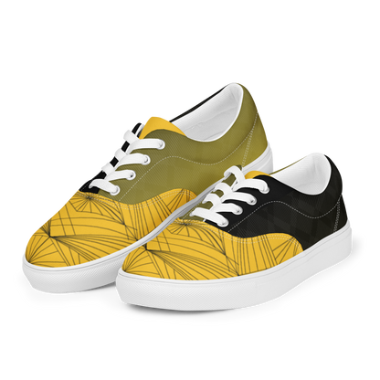Women's "Yellow & Black Geometrics" Lace Up Canvas Sneakers